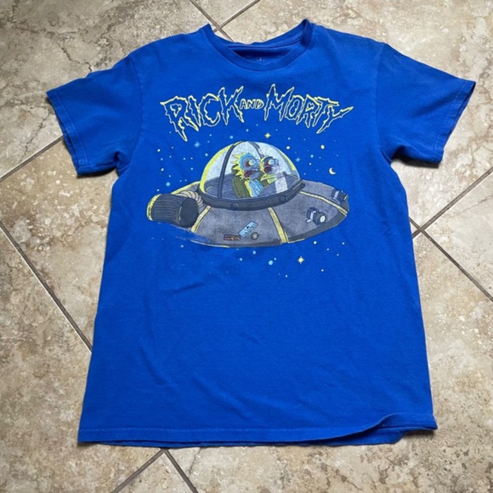 Rick and Morty Adult Swim Cartoon Network Blue Graphic T Shirt Small